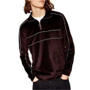 Topman Classic Fit Quarter Zip Velour